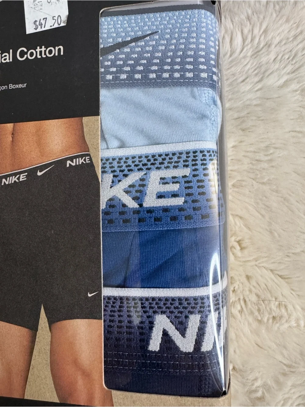 Nike Essential Cotton Stretch Boxer Briefs - Blue 3-Pack Large